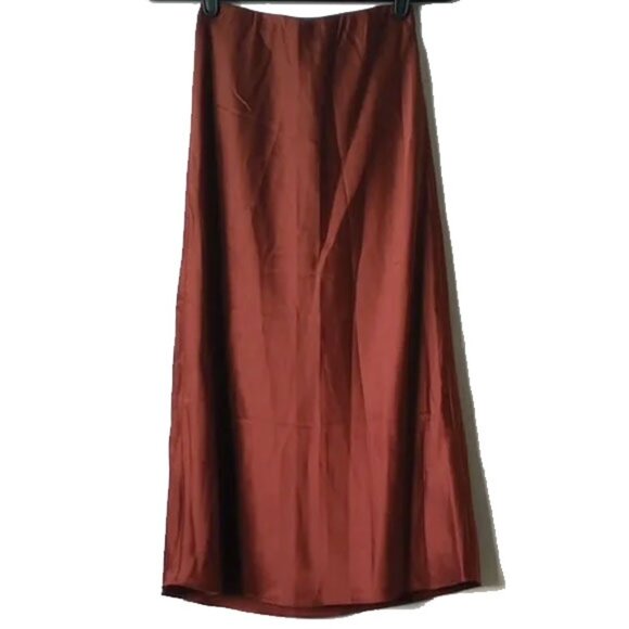 NWT Satin A-line Midi/Maxi Skirt XSP Brown Bronze Fully Lined - Picture 1 of 10